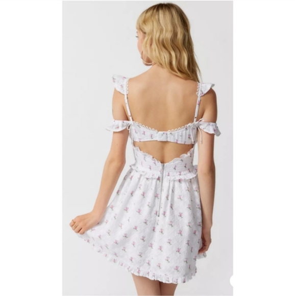 For Love & Lemons Remi Mini Floral Lace Open Back Dress w Built in Corset - Picture 2 of 11